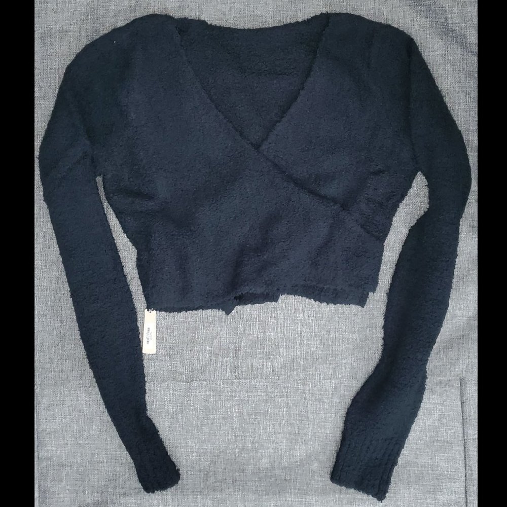 SKIMS Black Long Sleeve Wrap Top